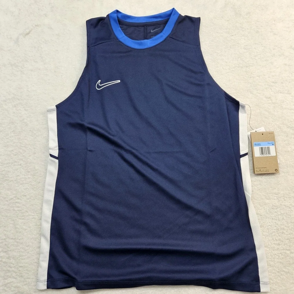 Nike Women's Dri-Fit Sleeveless Tee Size MEDIUM Navy/Royal/White FZ9749-410